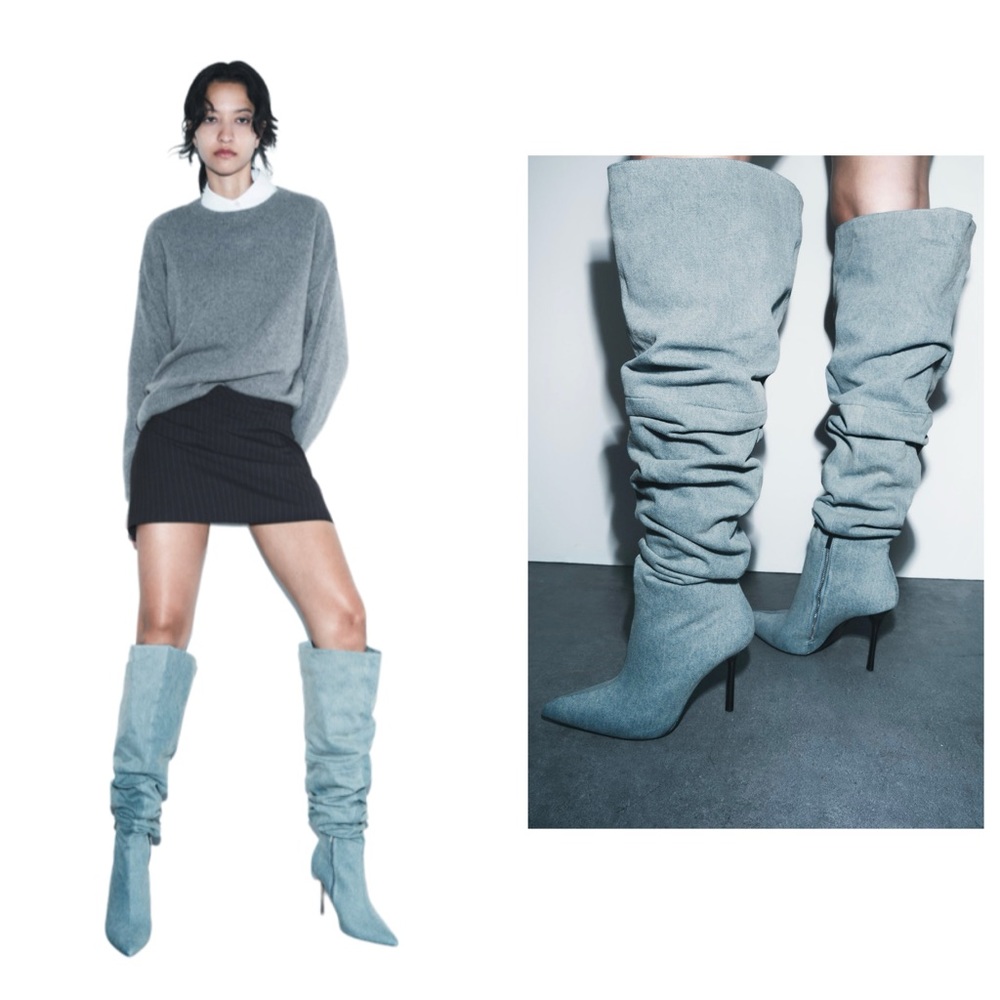 Rare Zara Over The Knee Denim Boots